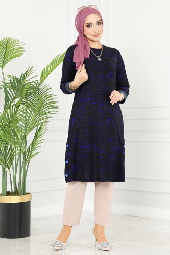 moda selvim Tunic 219DVL817 Saxe&Black - Thumbnail