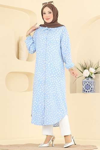 moda selvim بلوز أزرق فاتح 219NZRK1200 - Thumbnail
