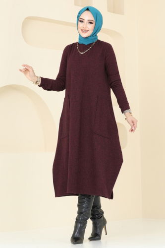 moda selvim Tunic 22025UKB139 Burgundy - Thumbnail