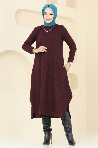 moda selvim Tunic 22025UKB139 Burgundy - Thumbnail