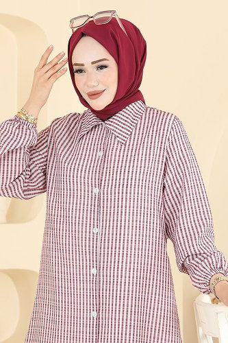 moda selvim Tunic 220NZRK1200 Burgundy - Thumbnail