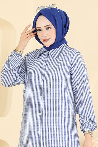 moda selvim بلوز نيلي 220NZRK1200 - Thumbnail