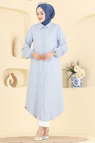 moda selvim بلوز أزرق فاتح 221NZRK1200 - Thumbnail