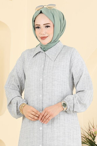 moda selvim بلوز رمادي فاتح 221NZRK1200 - Thumbnail