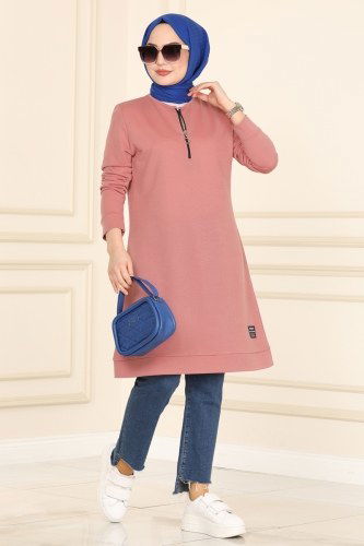 moda selvim Tunic 2222ASY563 Dusty Rose&Black - Thumbnail