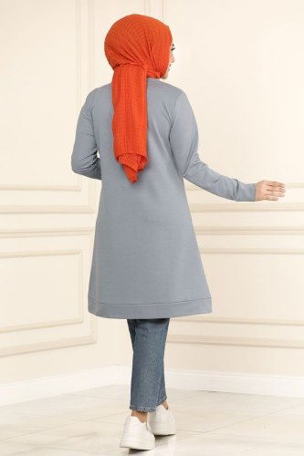 moda selvim 2222ASY563 الفضي بلوز طويل - Thumbnail