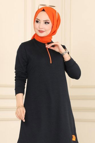 moda selvim 2222ASY563 البرتقالي الداكن بلوز طويل - Thumbnail