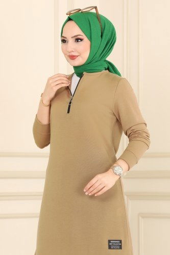 moda selvim 2222ASY563 لون فيزيون مع أسود بلوز طويل - Thumbnail
