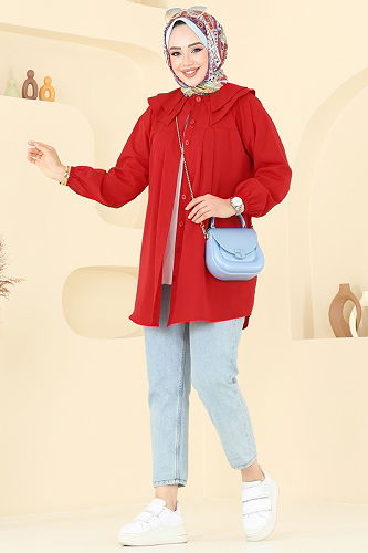 moda selvim بلوز احمر 228ASN888 - Thumbnail