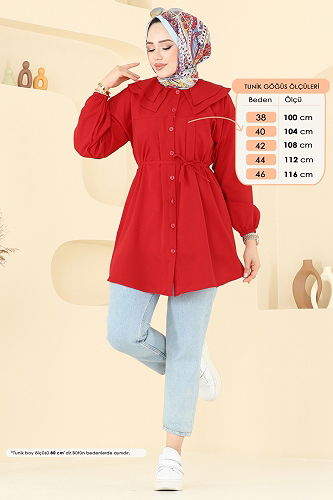 moda selvim بلوز احمر 228ASN888 - Thumbnail