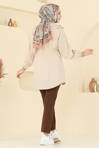 moda selvim Tunic 228ASN888 Stone - Thumbnail