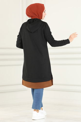 moda selvim Tunic 2305ASY563 Black&Tan - Thumbnail