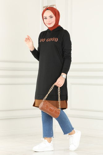 moda selvim Tunic 2305ASY563 Black&Tan - Thumbnail