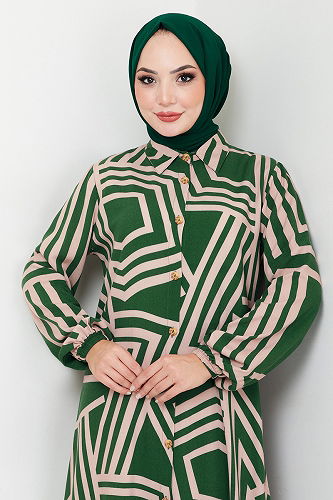 moda selvim Tunic 2354BGS895-M Emerald & Vision - Thumbnail