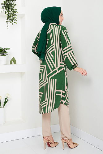 moda selvim Tunic 2354BGS895-M Emerald & Vision - Thumbnail