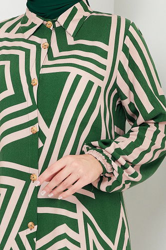 moda selvim بلوز زيتي وبيج 2354BGS895-M - Thumbnail