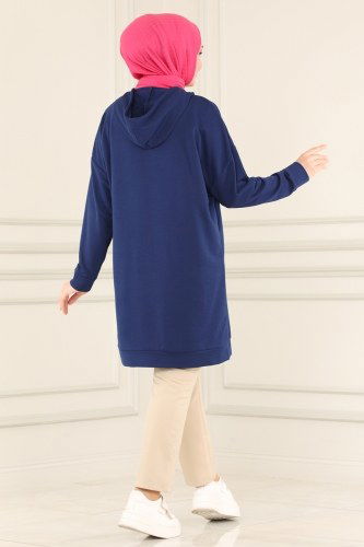moda selvim 2371ZFN796 ياقوتي بلوز طويل - Thumbnail