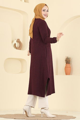 moda selvim Tunic 24009UKB139 Burgundy - Thumbnail
