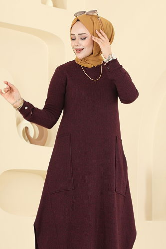moda selvim Tunic 24009UKB139 Burgundy - Thumbnail