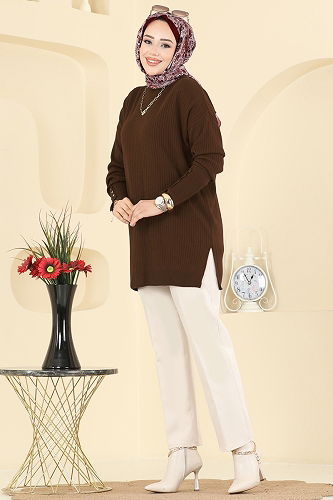 moda selvim Tunic 2425UZ662 Brown - Thumbnail