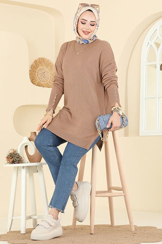 moda selvim Tunic 2425UZ662 Latte - Thumbnail