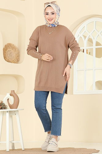 moda selvim Tunic 2425UZ662 Latte - Thumbnail