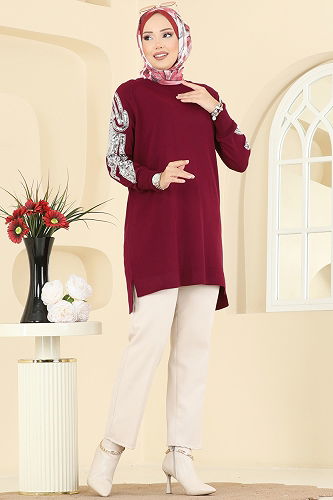 moda selvim بلوز خمري 2494UZ662 - Thumbnail