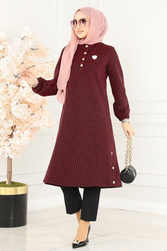 moda selvim Tunic 2502SL432 Burgundy - Thumbnail