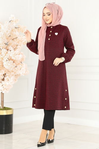 moda selvim Tunic 2502SL432 Burgundy - Thumbnail