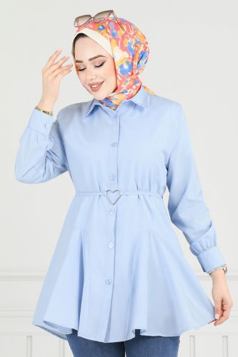 moda selvim بلوز أزرق فاتح 256ASN888 - Thumbnail