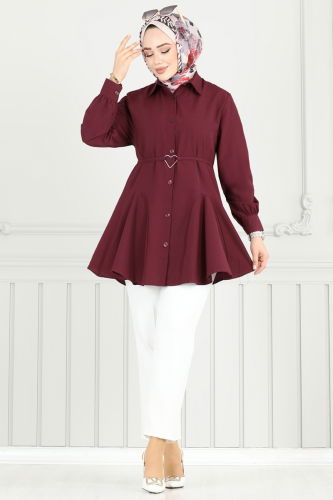 moda selvim بلوز خمري 256ASN888 - Thumbnail