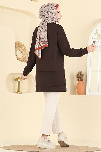 moda selvim بلوز بني غامق 2630MSZ1172 - Thumbnail