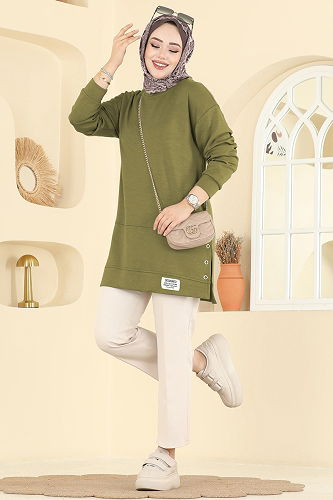 moda selvim Tunic 2630MSZ1172 Oil Green - Thumbnail