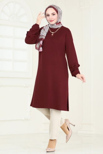 moda selvim Tunic 2680AYD574 Burgundy - Thumbnail