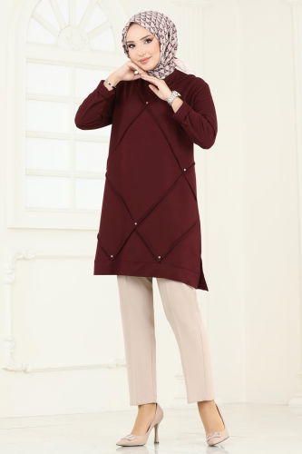 moda selvim Tunic 2682AYD574 Burgundy - Thumbnail