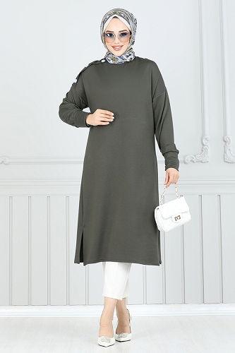 moda selvim بلوز اخضر عفني 2695AYD574 - Thumbnail