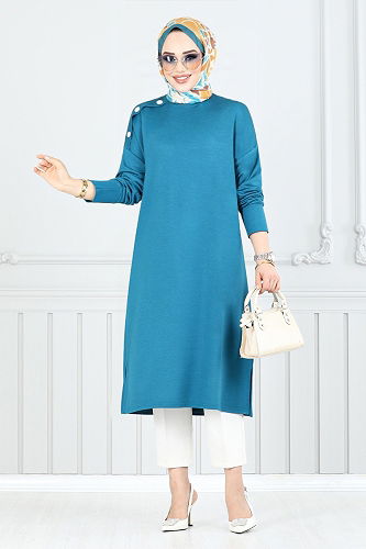 moda selvim بلوز بترولي 2695AYD969-M - Thumbnail