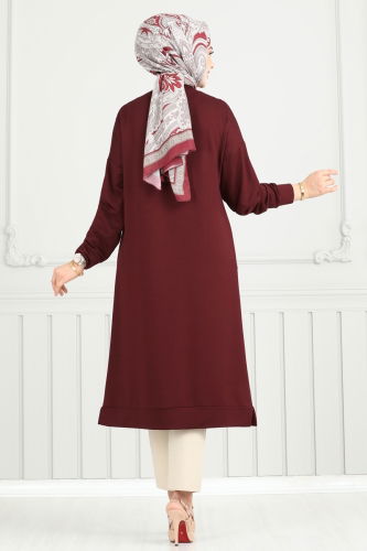 moda selvim Tunic 2696AYD574 Burgundy - Thumbnail