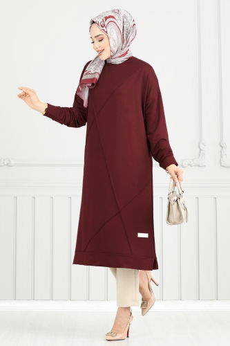 moda selvim Tunic 2696AYD574 Burgundy - Thumbnail