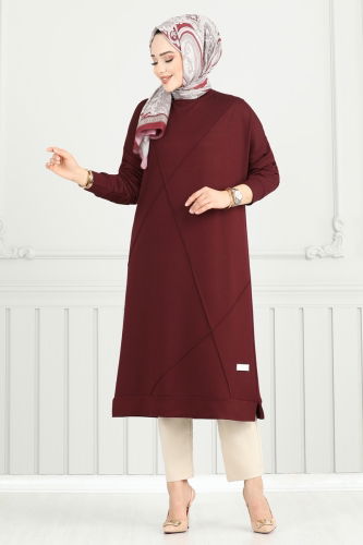 moda selvim Tunic 2696AYD574 Burgundy - Thumbnail