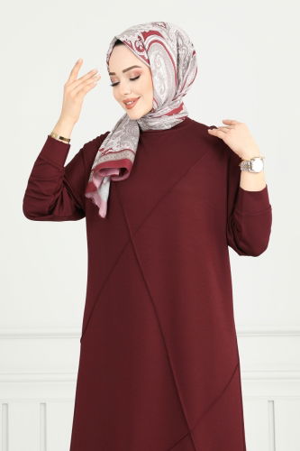 moda selvim Tunic 2696AYD574 Burgundy - Thumbnail