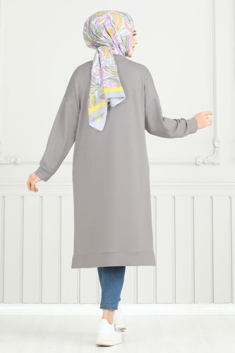 moda selvim بلوز رمادي 2696AYD574 - Thumbnail