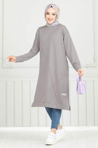 moda selvim بلوز رمادي 2696AYD574 - Thumbnail