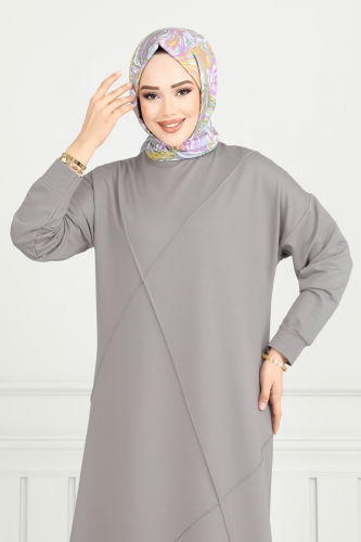 moda selvim بلوز رمادي 2696AYD574 - Thumbnail