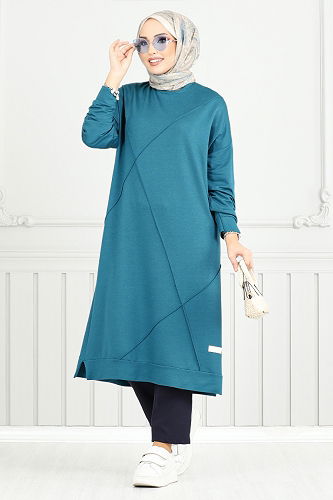 moda selvim بلوز بترولي 2696AYD969-M - Thumbnail