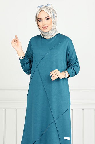 moda selvim بلوز بترولي 2696AYD969-M - Thumbnail