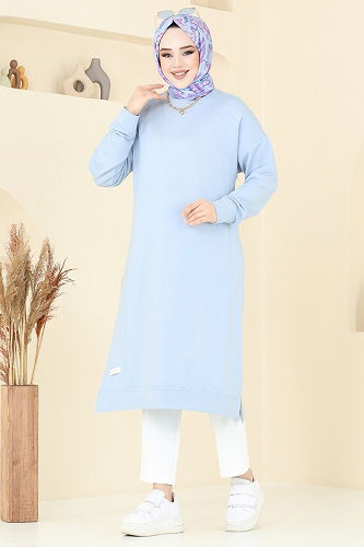 moda selvim بلوز أزرق فاتح 2697AYD574 - Thumbnail