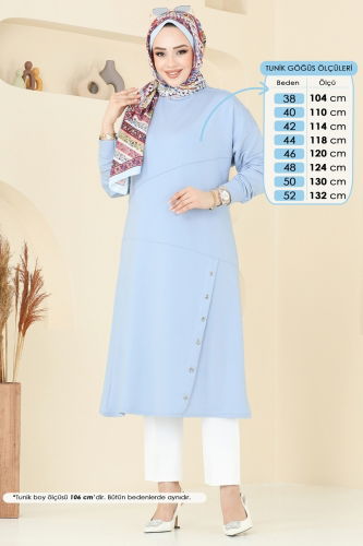 moda selvim بلوز أزرق فاتح 2698AYD574 - Thumbnail