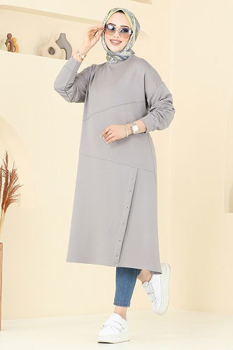 moda selvim بلوز رمادي 2698AYD574 - Thumbnail