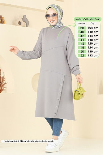 moda selvim بلوز رمادي 2698AYD574 - Thumbnail